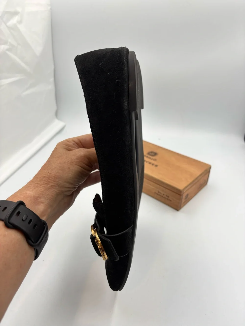 Tory Burch Marsden Suede Smoking Loafer Perfect Black Gold Buckle Flats Sz 9.5